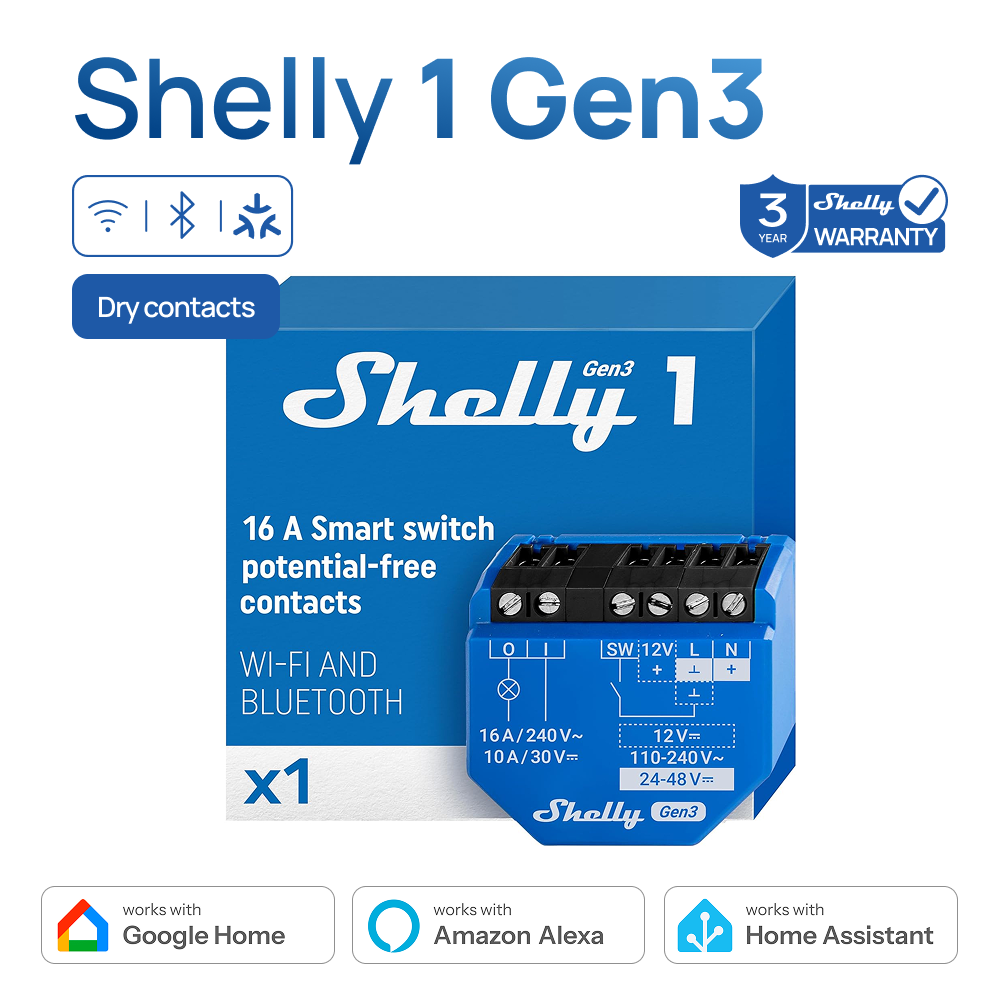 Shelly Plug - Shelly 1 Gen3 Trockenkontakt-Smart-Schalter WLAN Bluetooth-Betriebenes